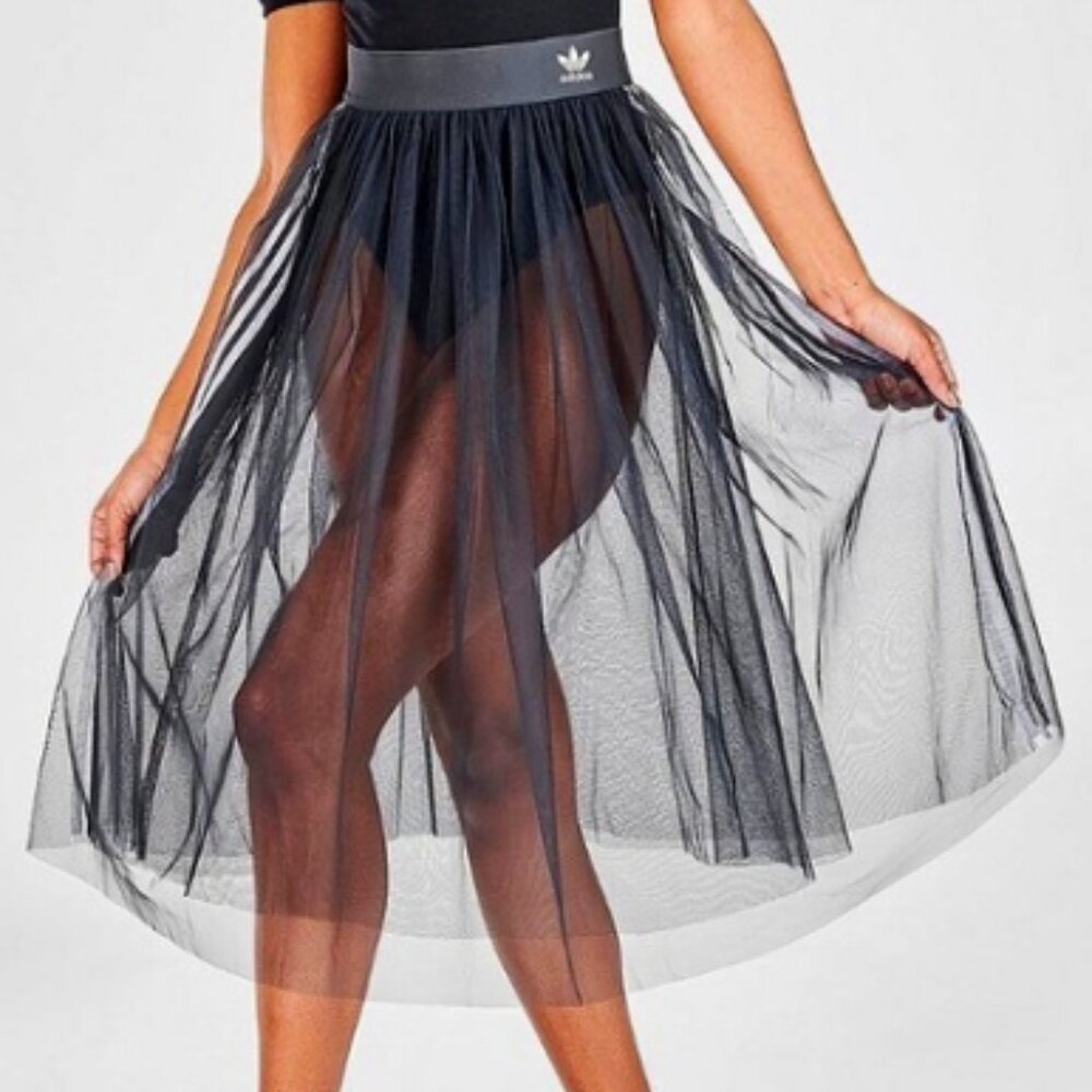 💥HOT ITEM!💥ADIDAS Sleek Pleated Midi Tulle Skirt in Black& White - Picture 5 of 15